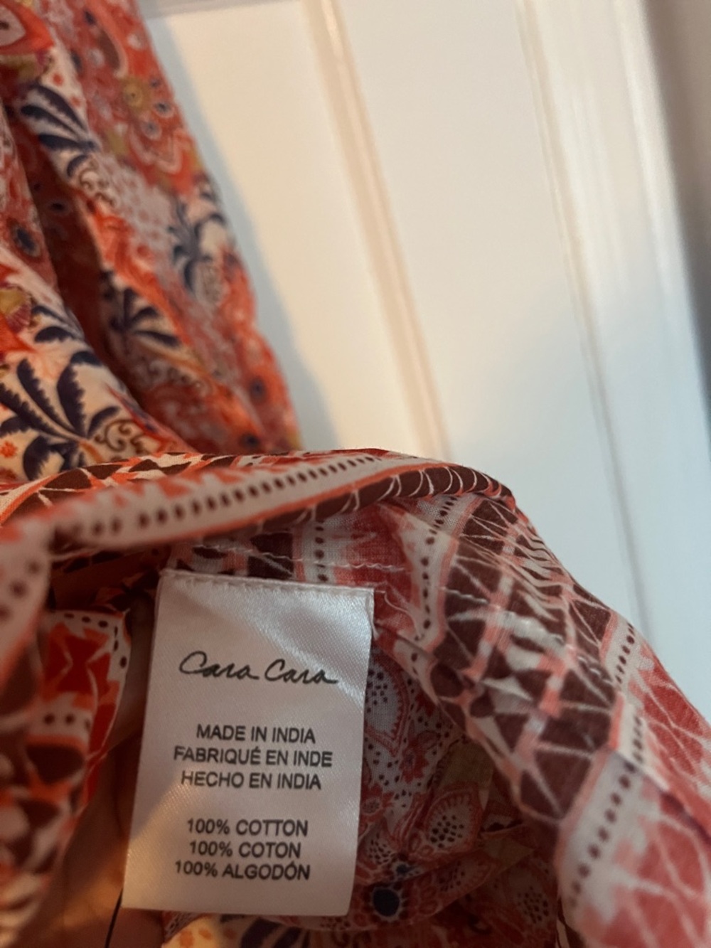 Cara Cara floral paisley tasseled boho cotton 3/4 sleeve mini dress sz S - Picture 6 of 6